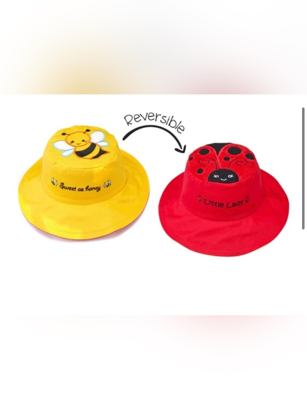NWT Flap Jack Kids sz 4-6 Reversible Ladybug/BumbleBee Sun Hat UPF 50